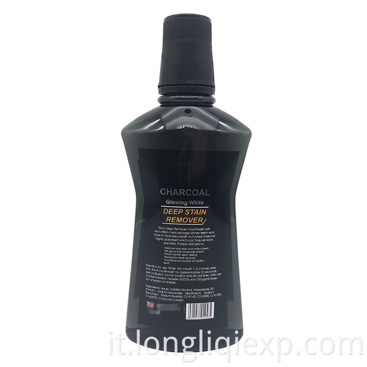 Smacchiatore profondo carbone attivo sbiancante collutorio 500ml